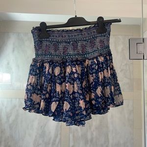 love shack fancy navy blue floral mini skirt
